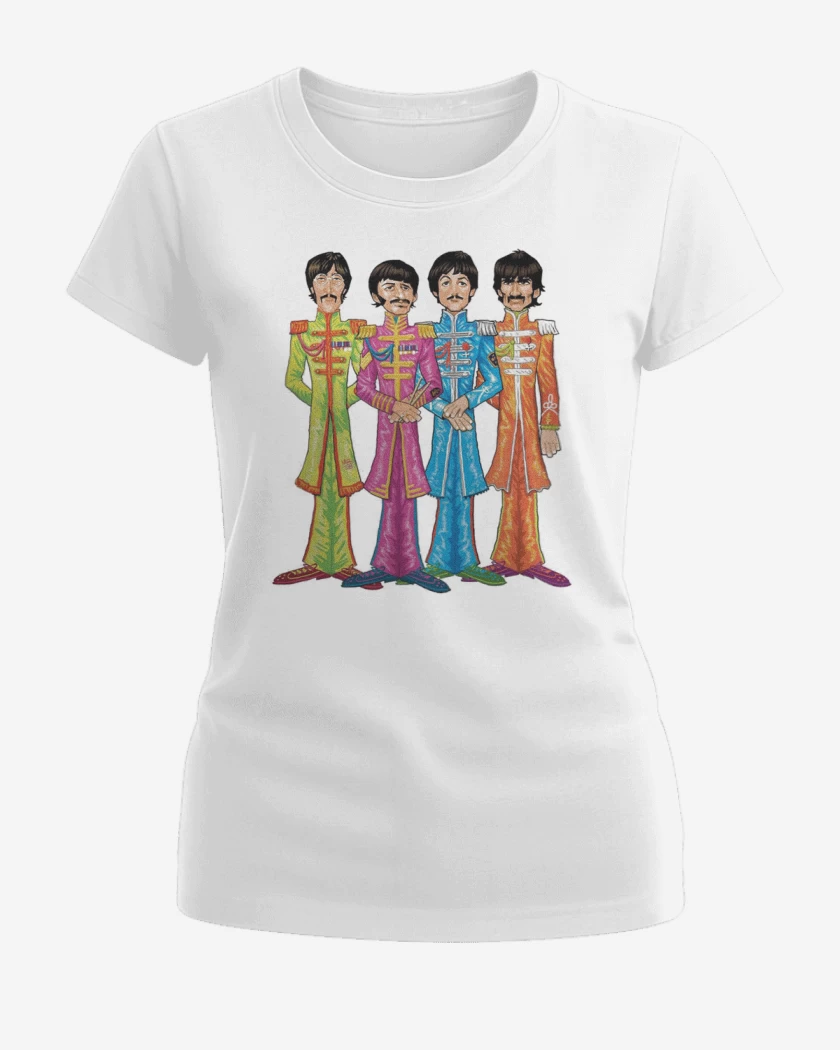 Polera de Mujer Blanco de BEATLES DIBUJO 