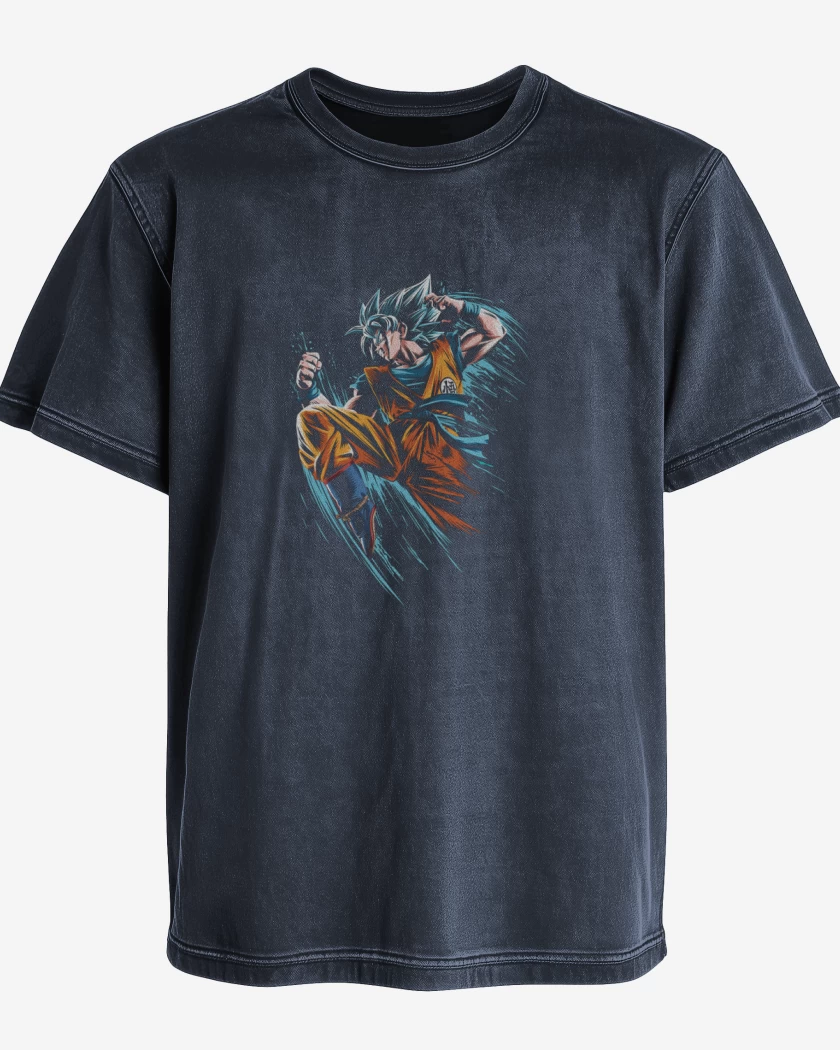 Polera desgastada Azul Marino de Goku superya dios