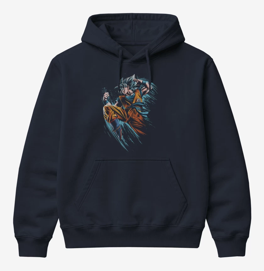 Poleron Canguro básico Azul Marino de Goku superya dios