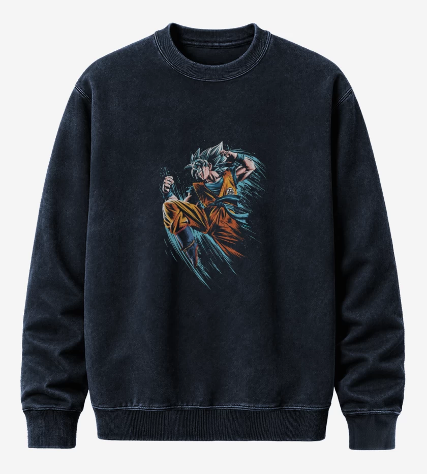 Poleron Polo Acid Wash Azul Marino de Goku superya dios