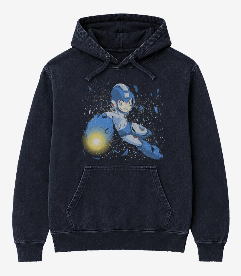 Poleron Canguro Acid Wash Azul Marino de Rock man x