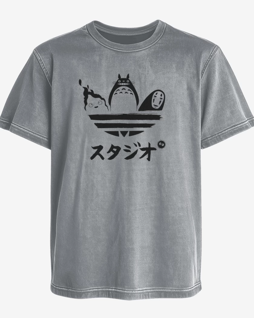 Polera desgastada Gris Melange de totoro adid