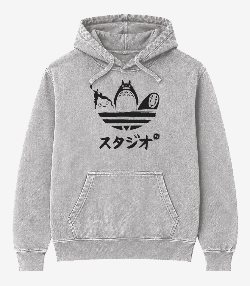 Poleron Canguro Acid Wash Gris Melange de totoro adid