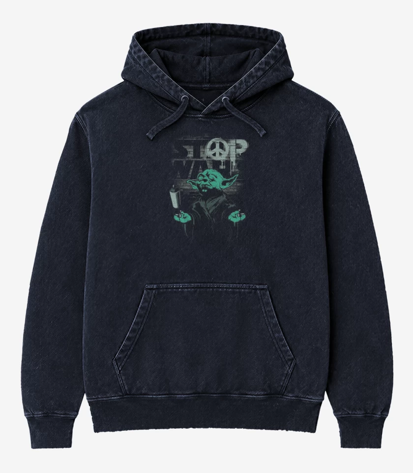 Poleron Canguro Acid Wash Azul Marino de Stop war  yoda