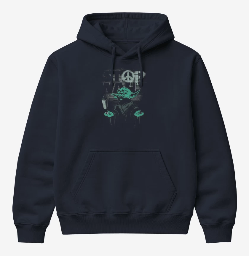 Poleron Canguro básico Azul Marino de Stop war  yoda