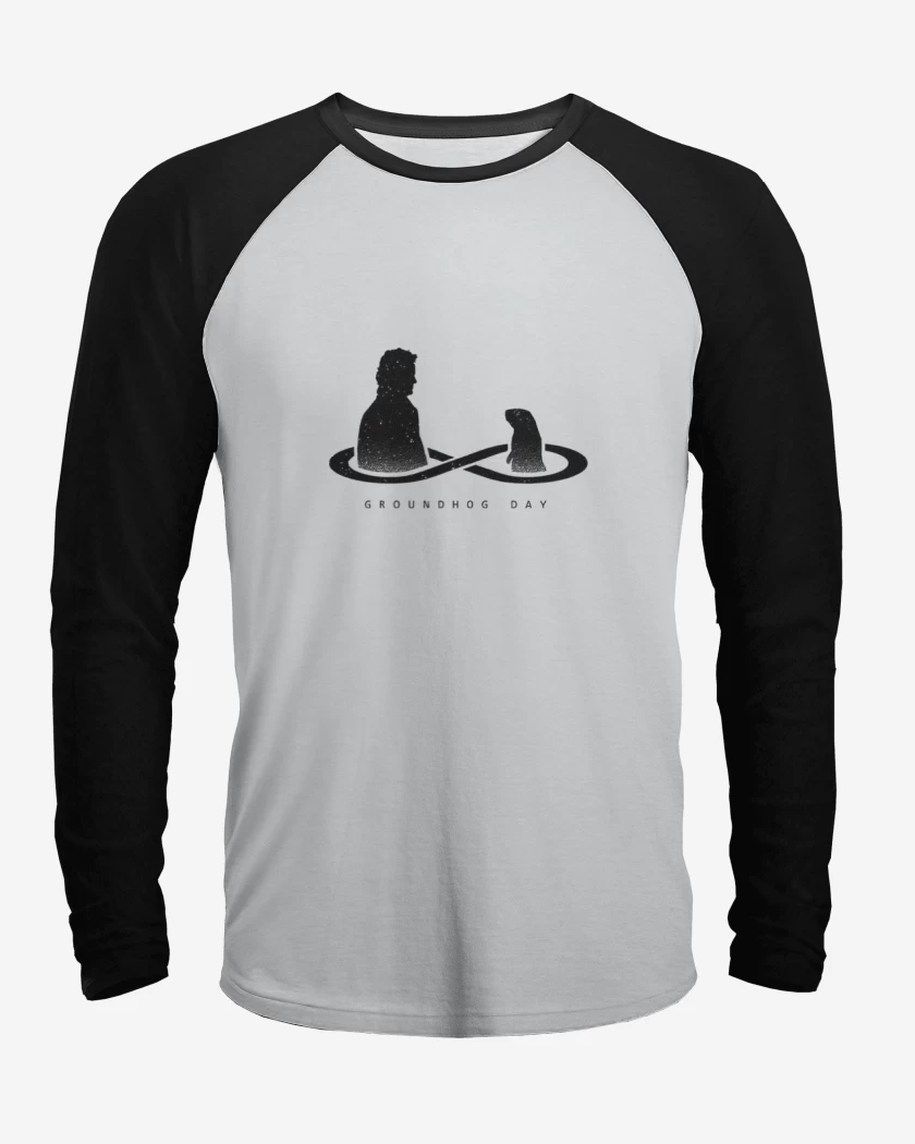 Polera Raglan Blanco / Negro de Dia de la marmota 