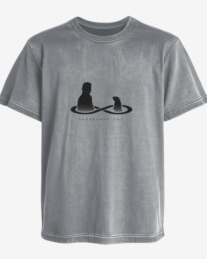 Polera desgastada Gris Melange de Dia de la marmota 
