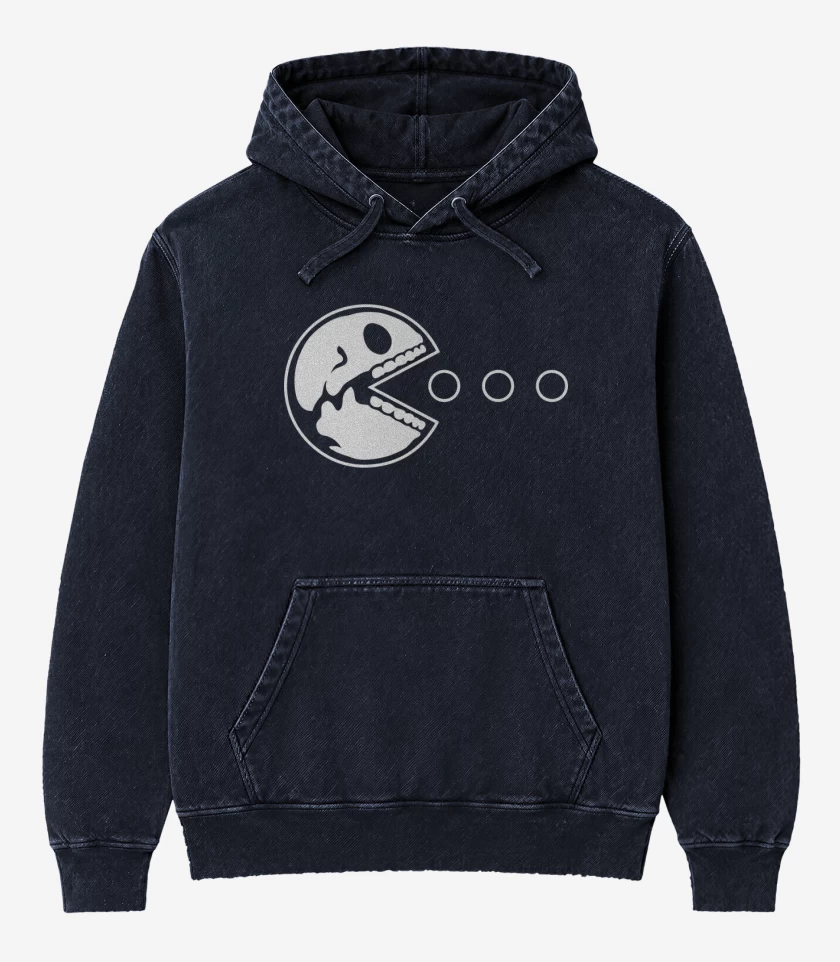 Poleron Canguro Acid Wash Azul Marino de Pacman - Skull V2