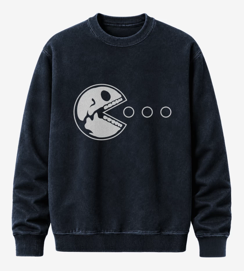Poleron Polo Acid Wash Azul Marino de Pacman - Skull V2