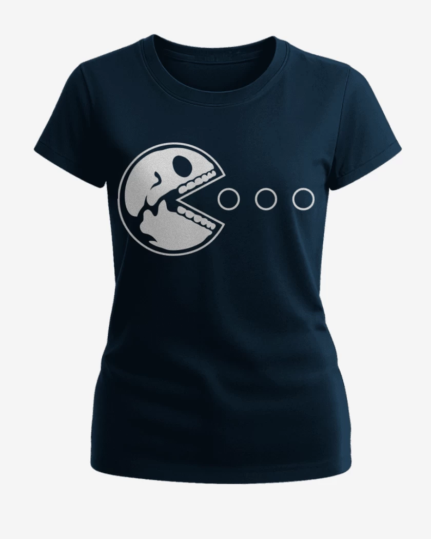Polera de Mujer Azul Marino de Pacman - Skull V2