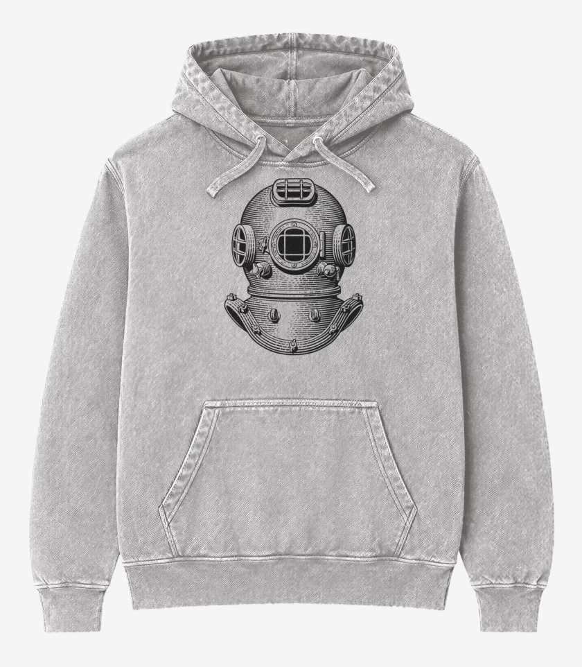 Poleron Canguro Acid Wash Gris Melange de BUCEO ANTIGUO 