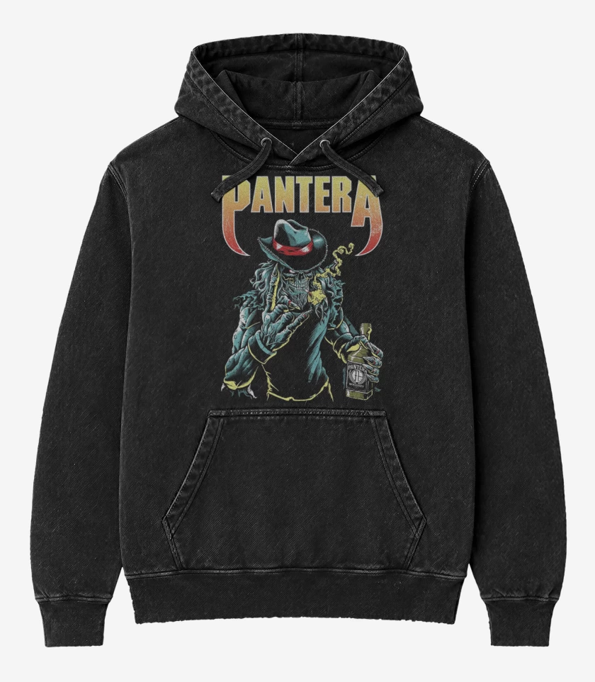 Poleron Canguro Acid Wash Negro de Pantera skull