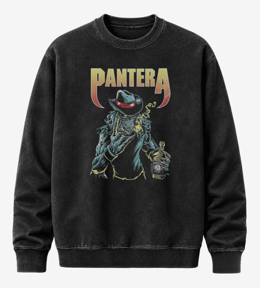 Poleron Polo Acid Wash Negro de Pantera skull