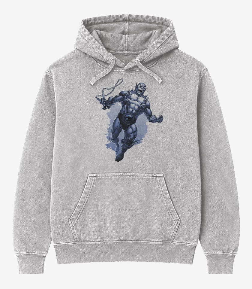 Poleron Canguro Acid Wash Gris Melange de Personaje Gatuno