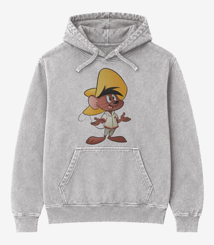 Poleron Canguro Acid Wash Gris Melange de Speedy Gonzalez