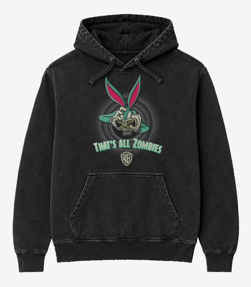 Poleron Canguro Acid Wash Negro de Tunes zombie