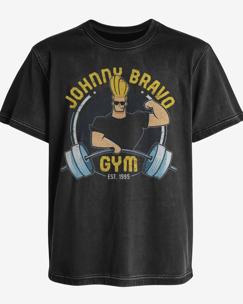Polera desgastada Negro de Johnny Bravo gym