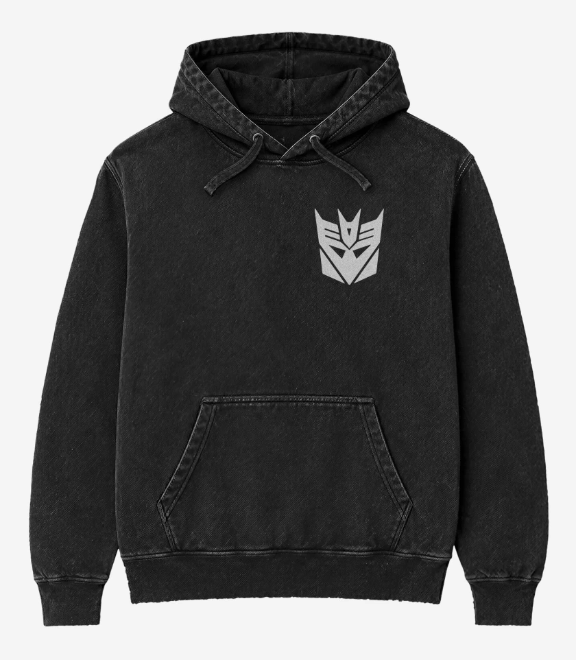 Poleron Canguro Acid Wash Negro de Decepticons bolsillo