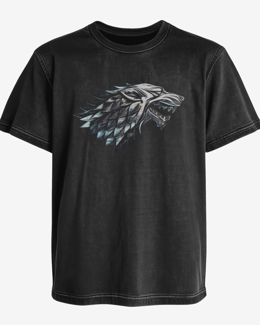 Polera desgastada Negro de Lobo metalico