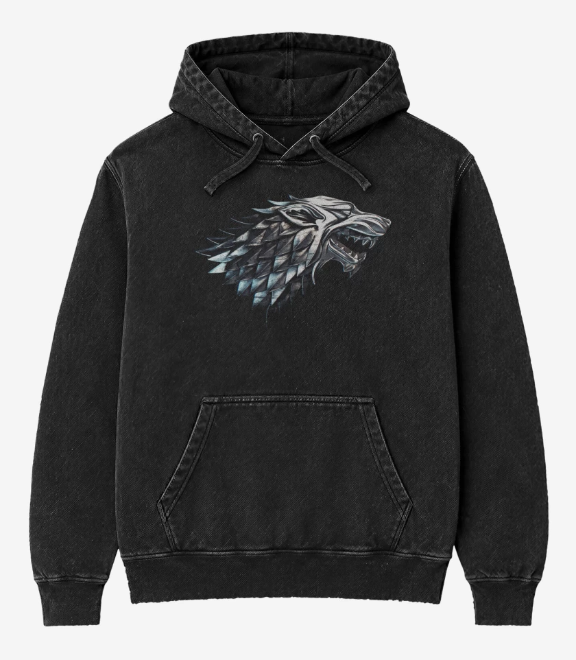 Poleron Canguro Acid Wash Negro de Lobo metalico