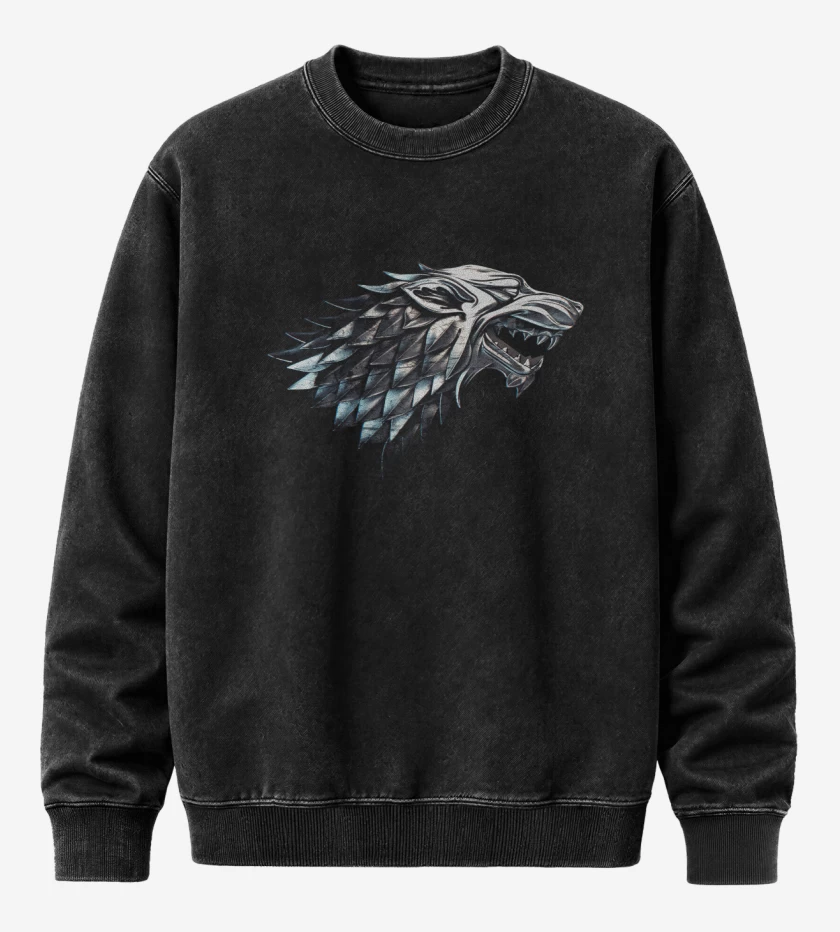 Poleron Polo Acid Wash Negro de Lobo metalico