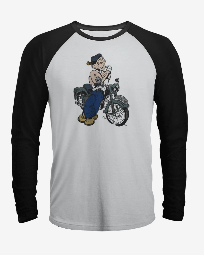 Polera Raglan Blanco / Negro de Popeye biker