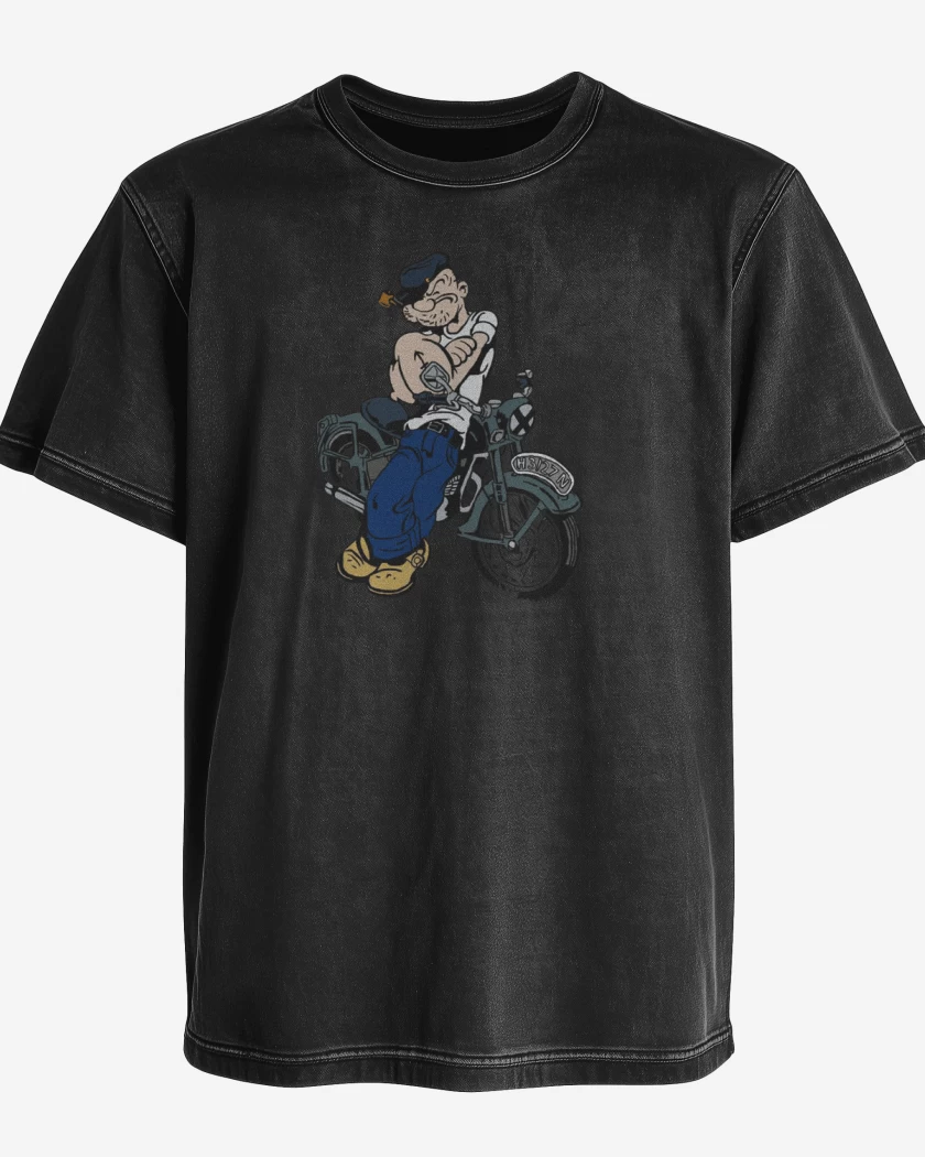 Polera desgastada Negro de Popeye biker