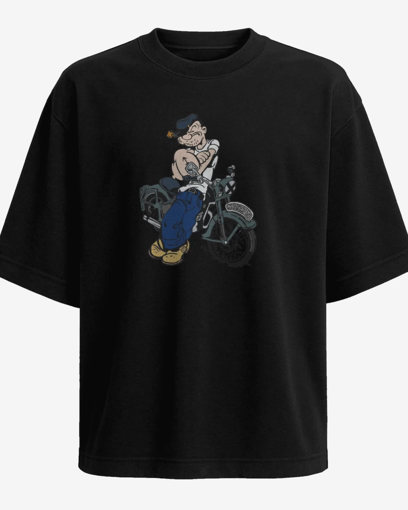 Polera Oversize Negro de Popeye biker