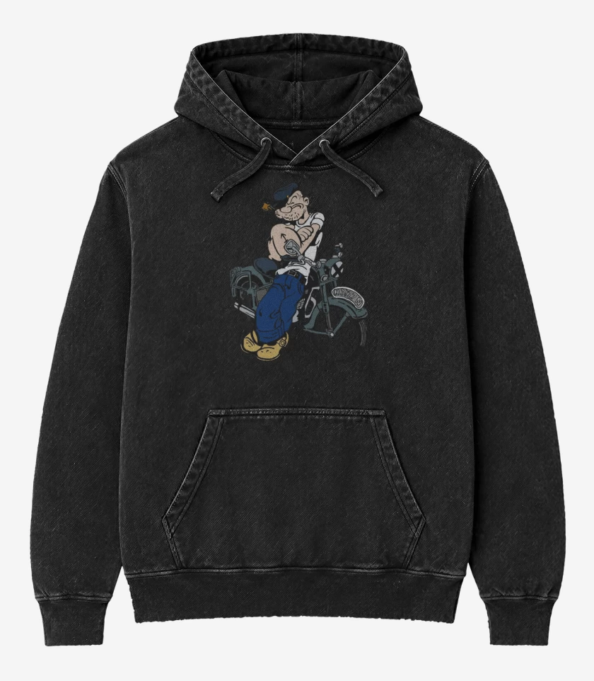 Poleron Canguro Acid Wash Negro de Popeye biker