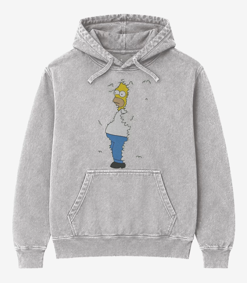 Poleron Canguro Acid Wash Gris Melange de Homero arbusto
