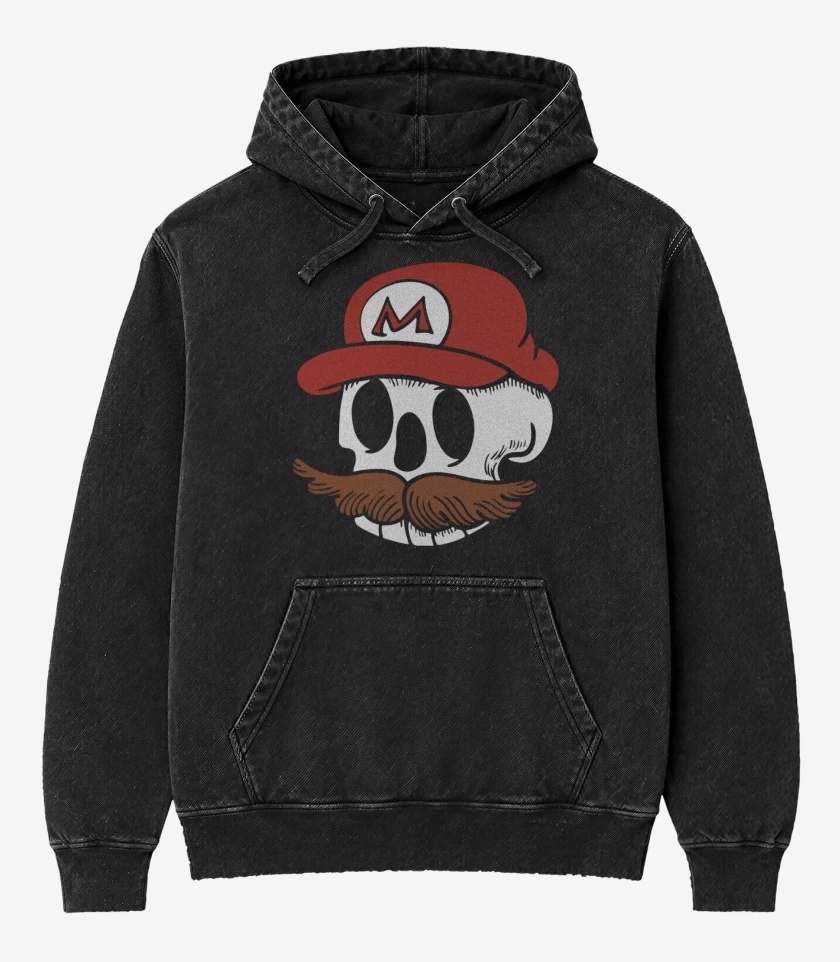 Poleron Canguro Acid Wash Negro de Skull Bros V2