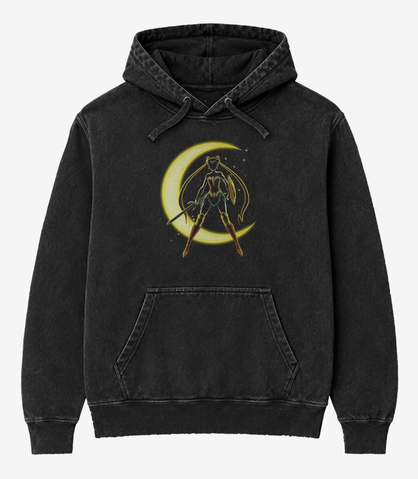 Poleron Canguro Acid Wash Negro de Luna maravilla