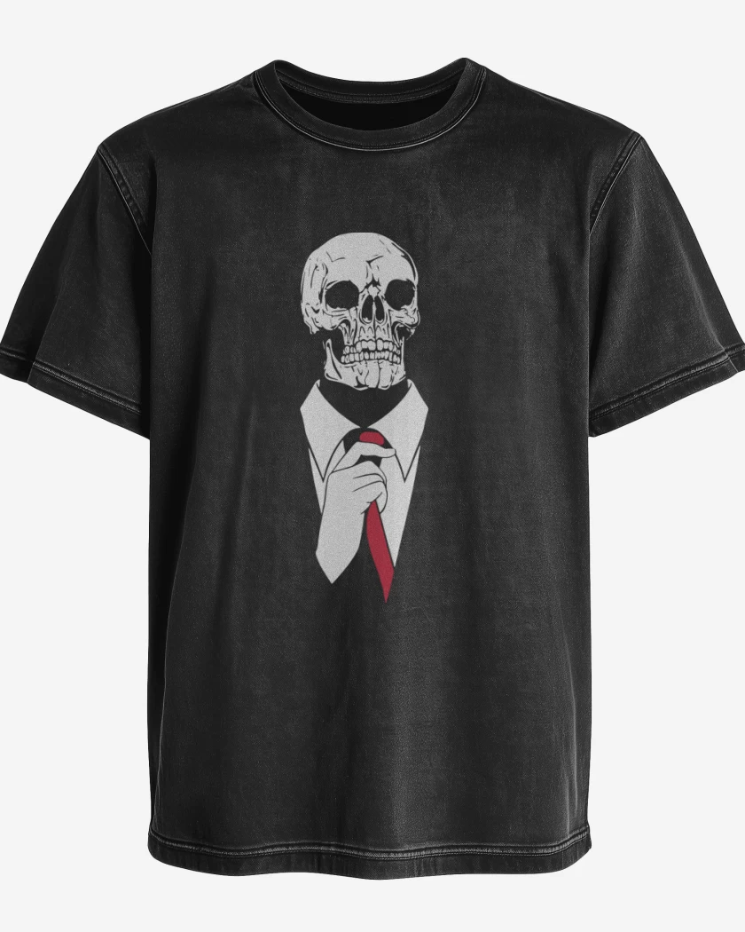 Polera desgastada Negro de Calavera Corbata