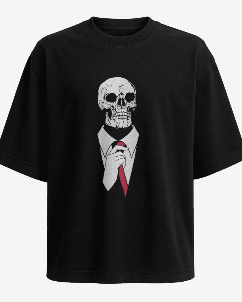 Polera Oversize Negro de Calavera Corbata