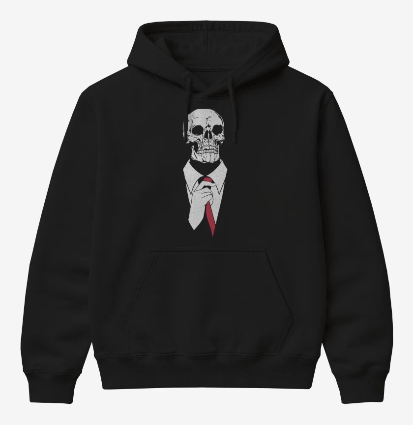 Poleron Canguro básico Negro de Calavera Corbata