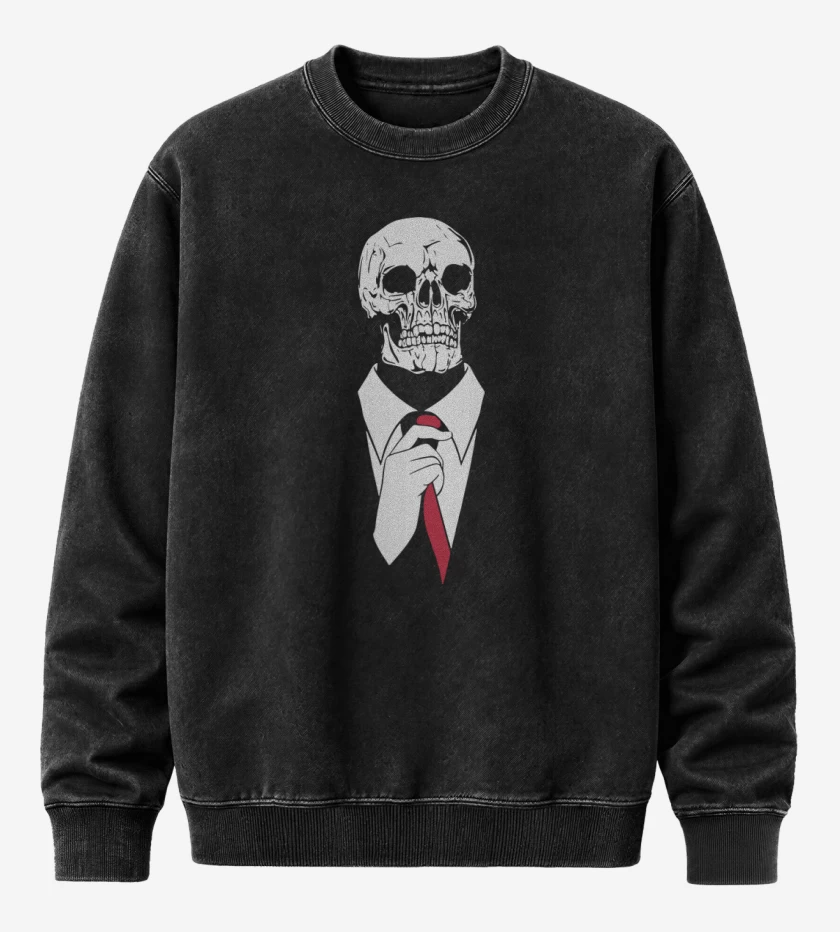 Poleron Polo Acid Wash Negro de Calavera Corbata
