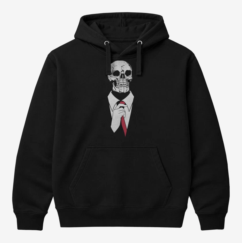 Polerón Canguro Negro de Calavera Corbata