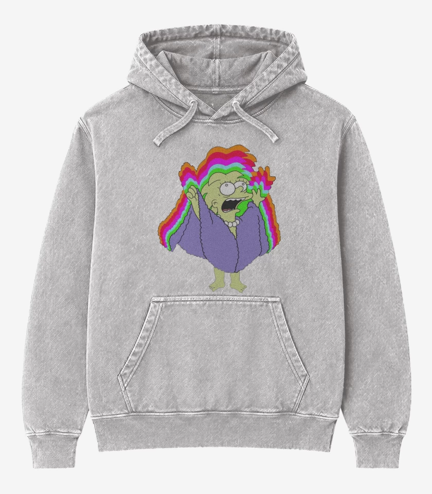 Poleron Canguro Acid Wash Gris Melange de Lisa reina de los lagartos