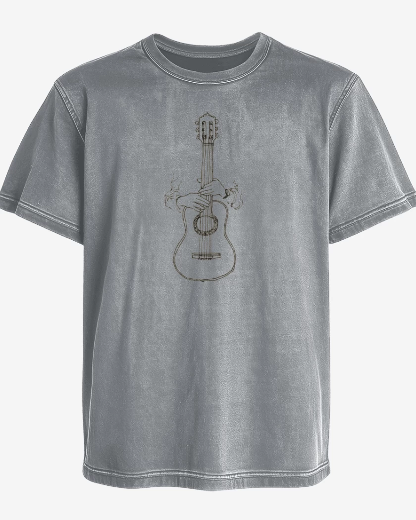 Polera desgastada Gris Melange de Guitarra 3