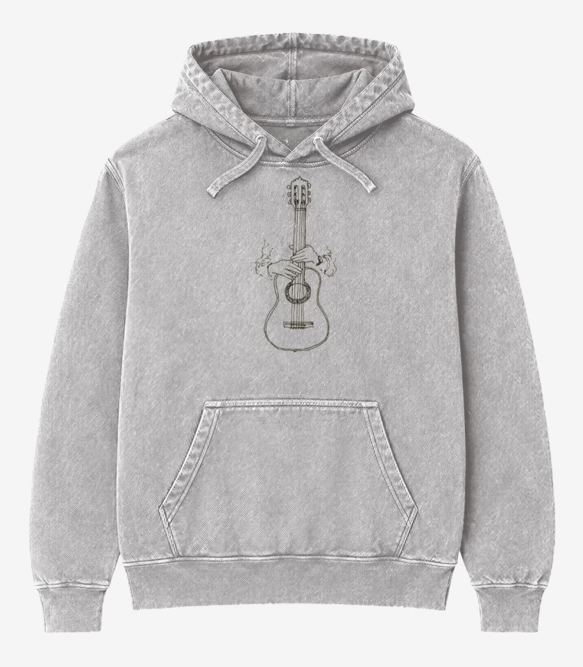 Poleron Canguro Acid Wash Gris Melange de Guitarra 3
