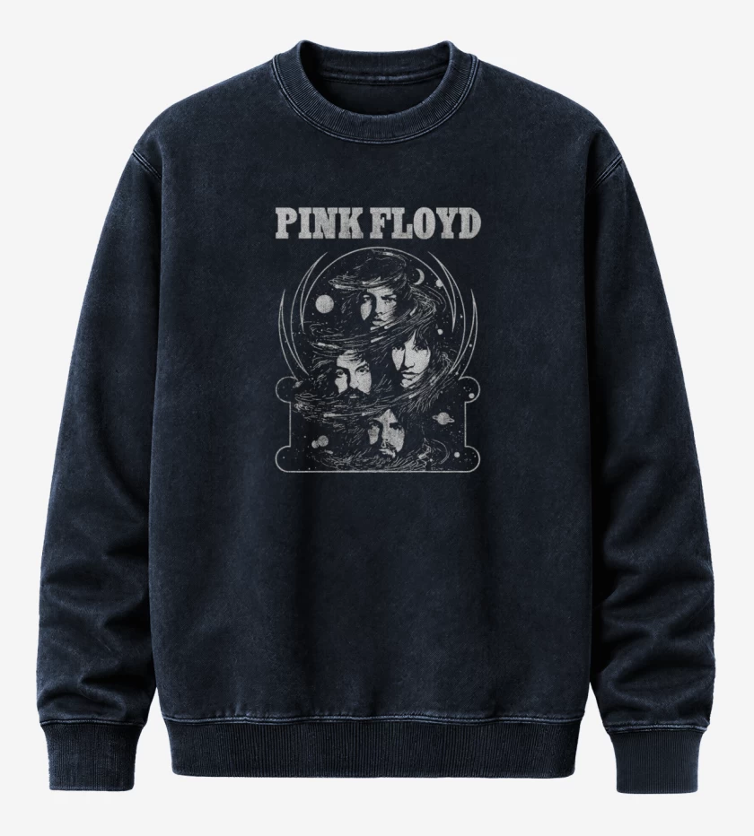 Poleron Polo Acid Wash Azul Marino de Pink Floyd faces