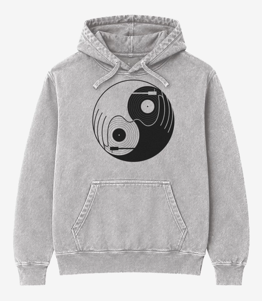 Poleron Canguro Acid Wash Gris Melange de Yin y yang dj 