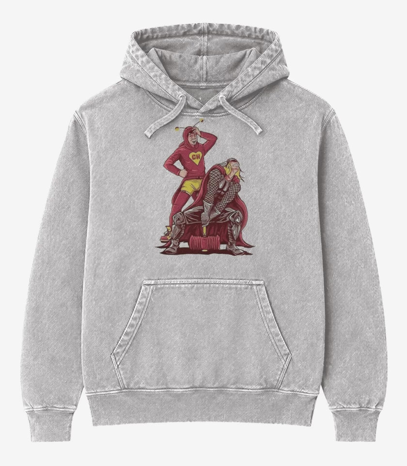 Poleron Canguro Acid Wash Gris Melange de Chapu Thor 