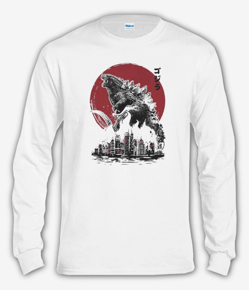 Polera manga larga Blanco de godzilla II