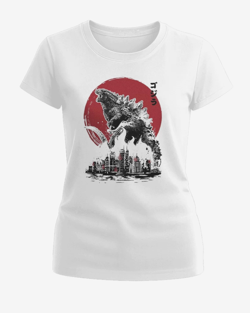 Polera de Mujer Blanco de godzilla II