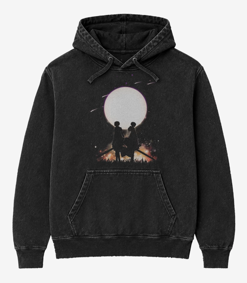 Poleron Canguro Acid Wash Negro de Shingeki no Kyojin 