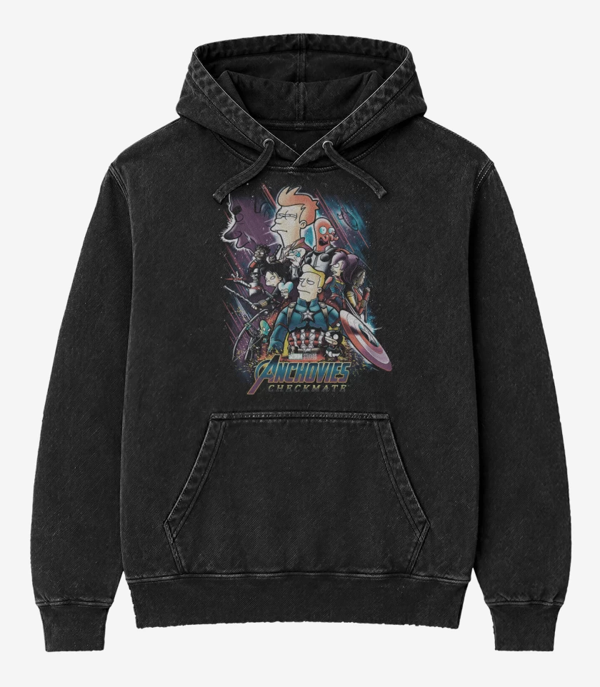 Poleron Canguro Acid Wash Negro de Futuvengadores