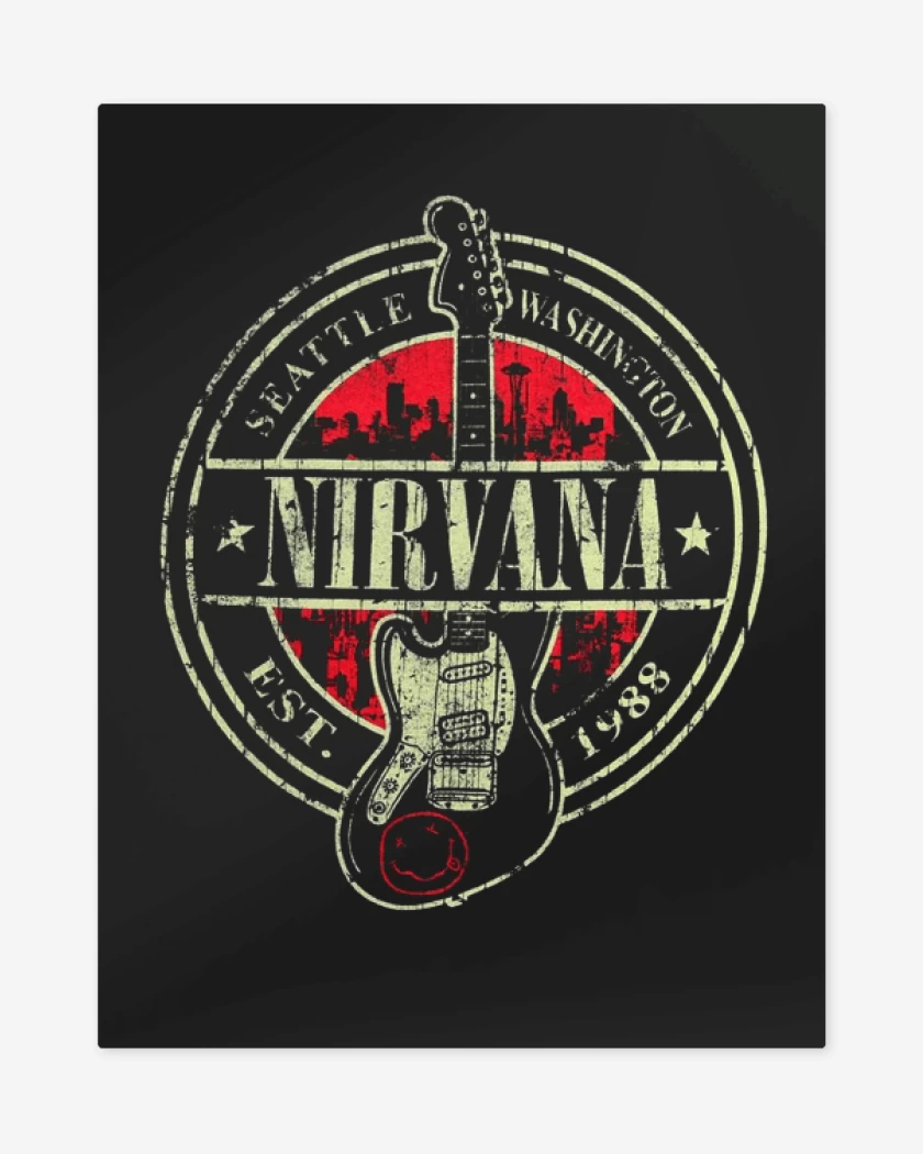 Print metalico Negro de Nirvana Seattle