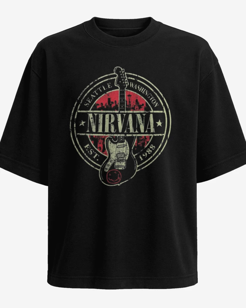 Polera Oversize Negro de Nirvana Seattle