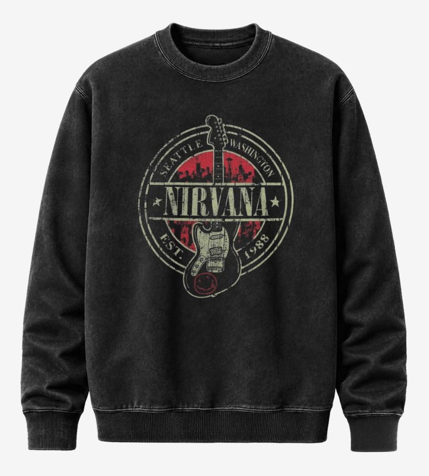 Poleron Polo Acid Wash Negro de Nirvana Seattle